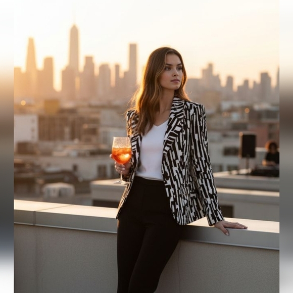 Michael Kors Abstract Print Six Button Blazer Black & White Size Medium NWOT - Picture 12 of 12